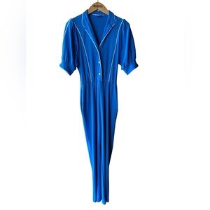 1960s/Early 70s JCPenney‎ Fashions Poly White Piping Trim Button Down Jumpsuit